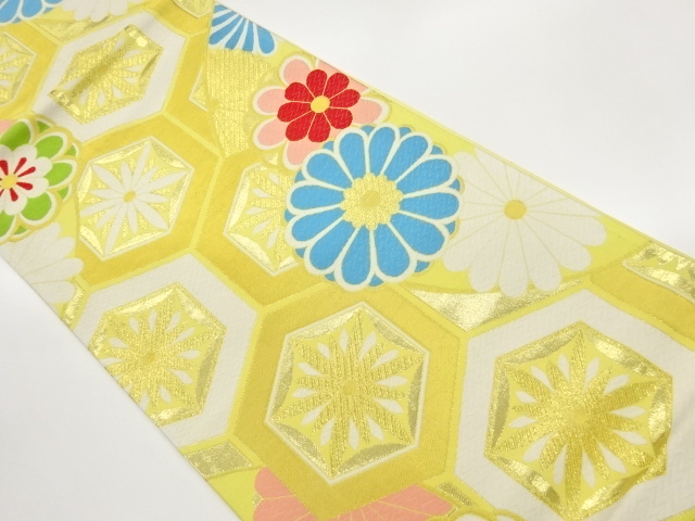 JAPANESE KIMONO / FUKURO OBI / SILK / WOVEN FLOWERS & KIKKO